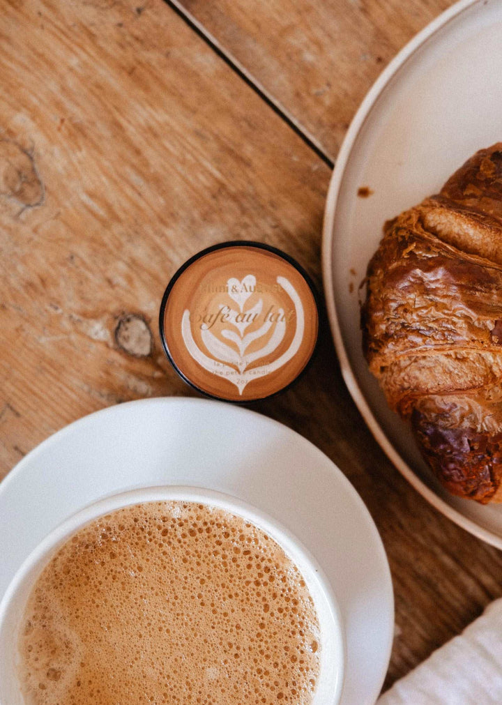 A small round coffee cup with latte art reading &