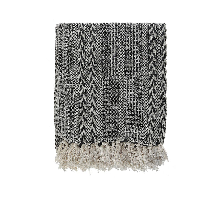 Braided Cotton Throw With Fringe Black 50"X60": Black