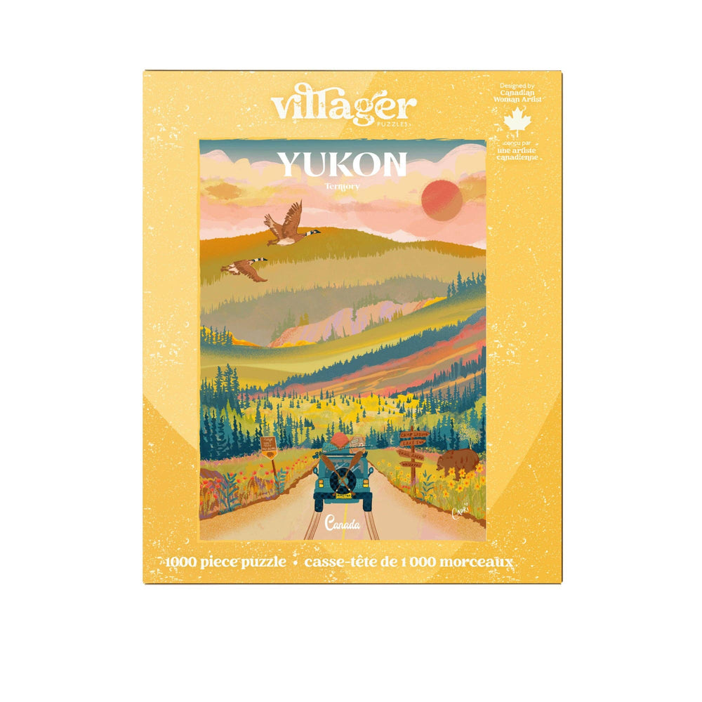 Villager Puzzles Yukon Road Trip 1000-piece puzzle featuring a detailed travel scene designed in Canada.
