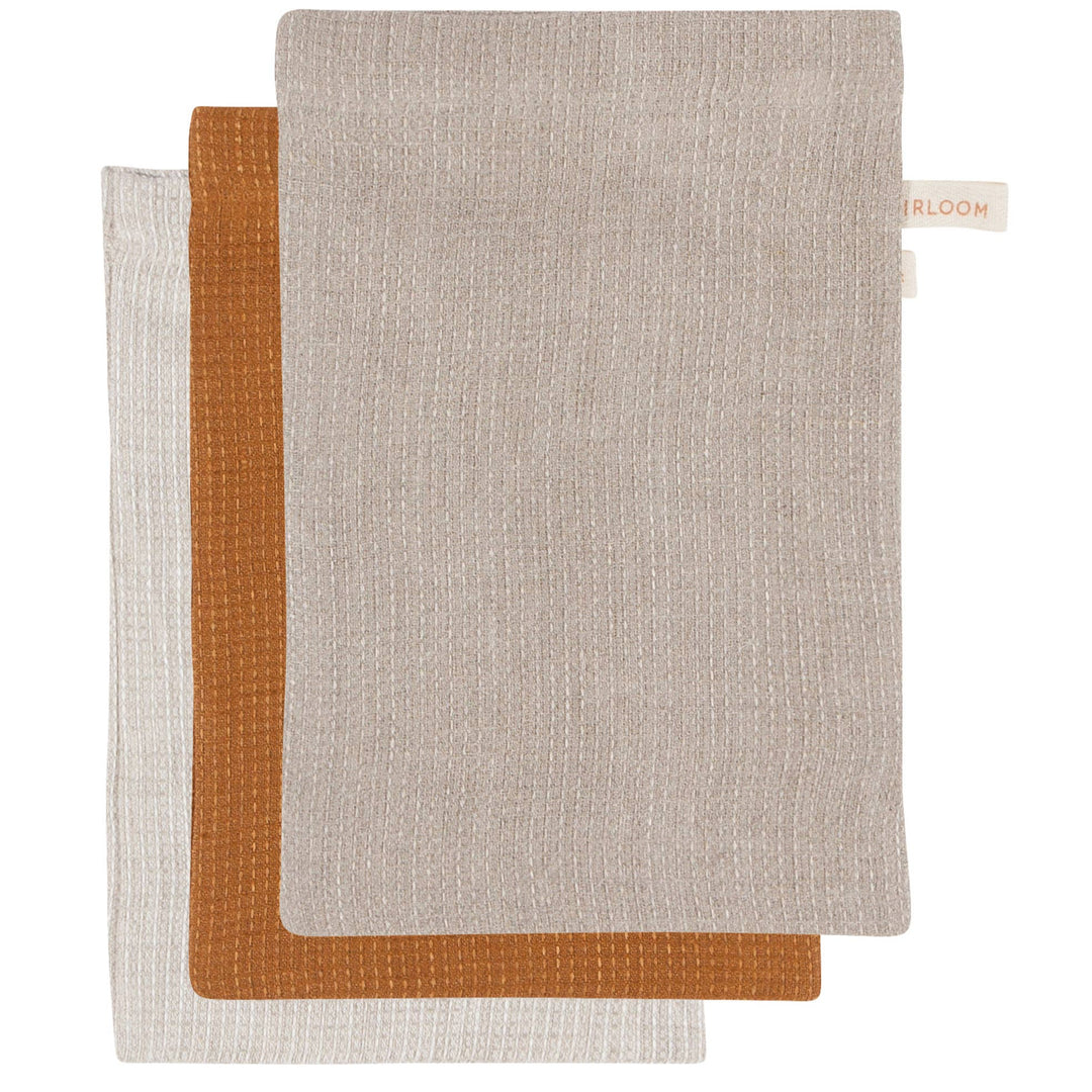 Amber And Natural Linen Bath Mitts Set of 3