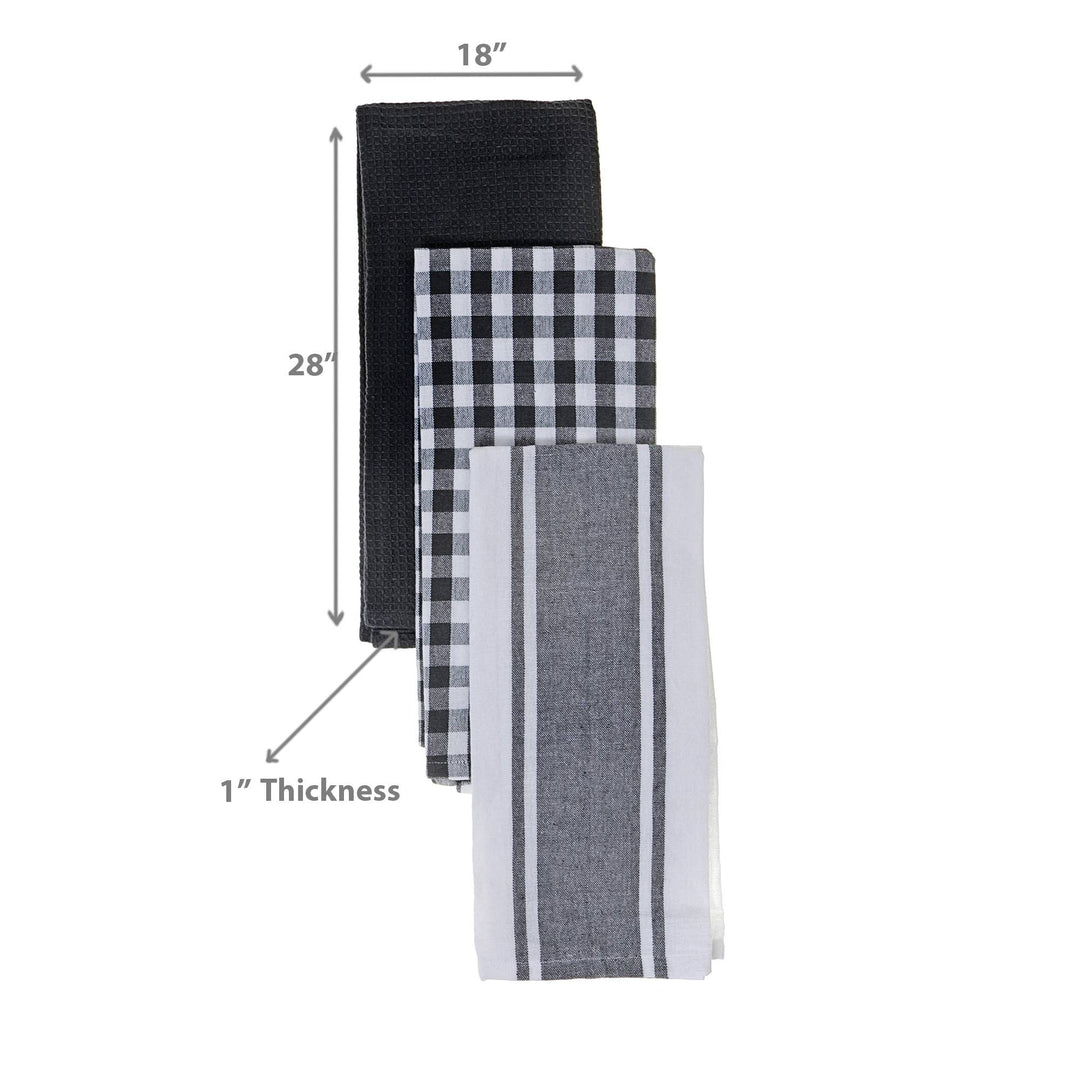 3 Pack Kitchen Towel Set Grey Plaid: Gray