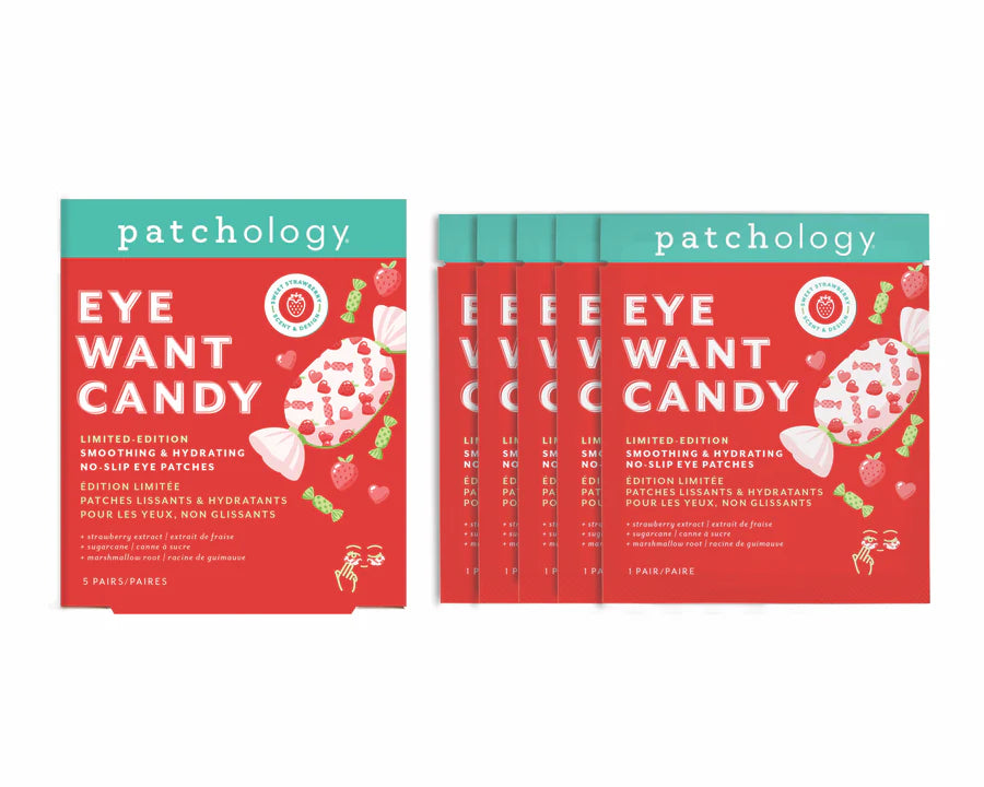 Patchology 'Eye Want Candy' eye masks packaging on a white background