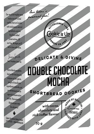 Box of double chocolate mocha shortbread cookies made by Cookie It Up 