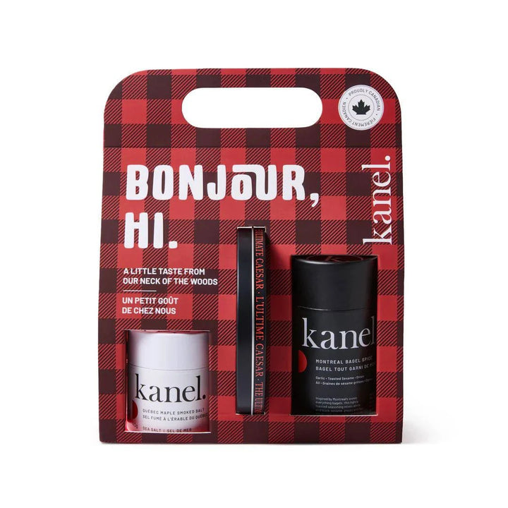 Kanel product set in a red and black checkered packaging on a white background