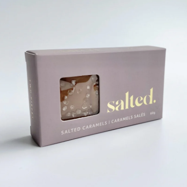 Box of salted caramels with &