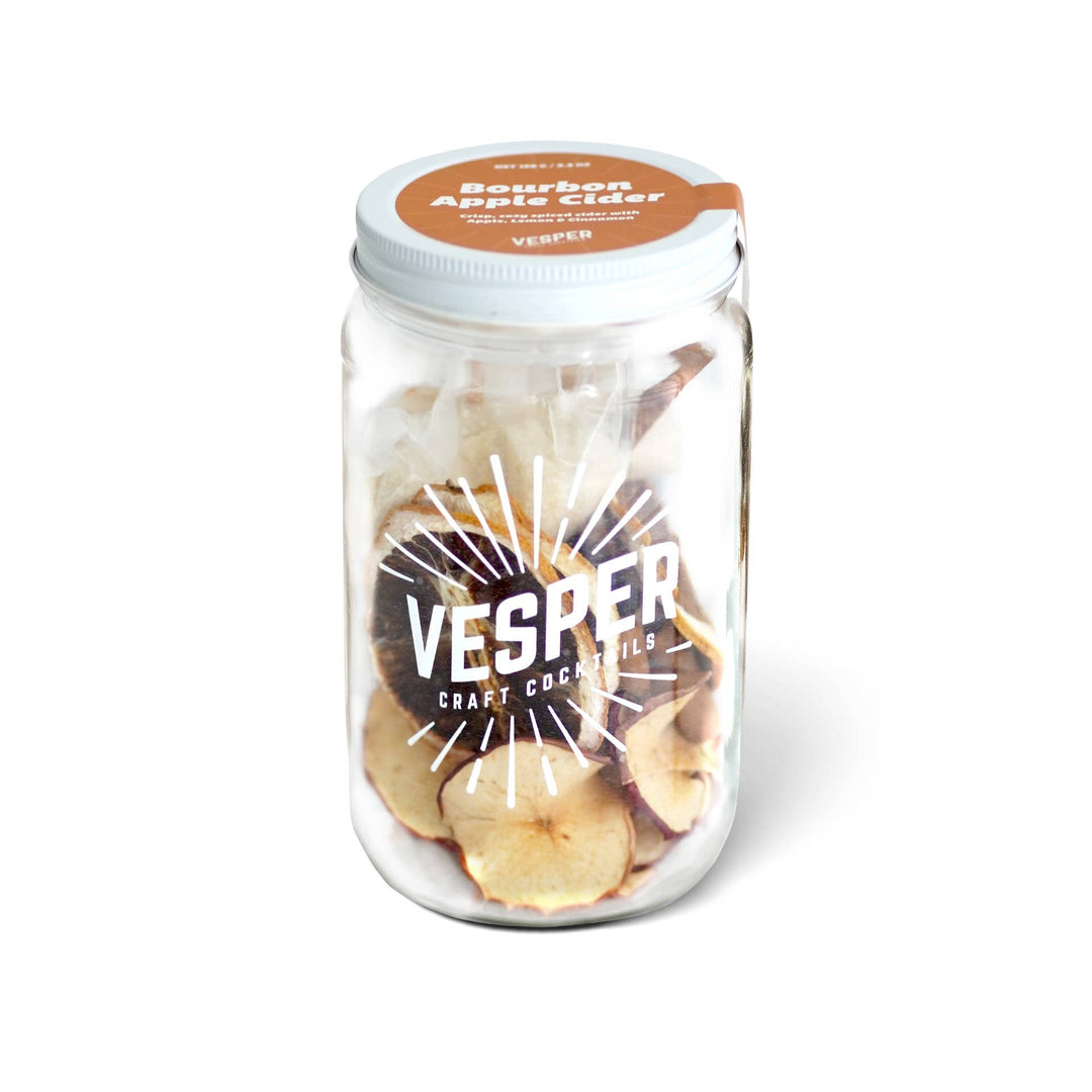 Jar of Vesper craft cocktail chips with a white background