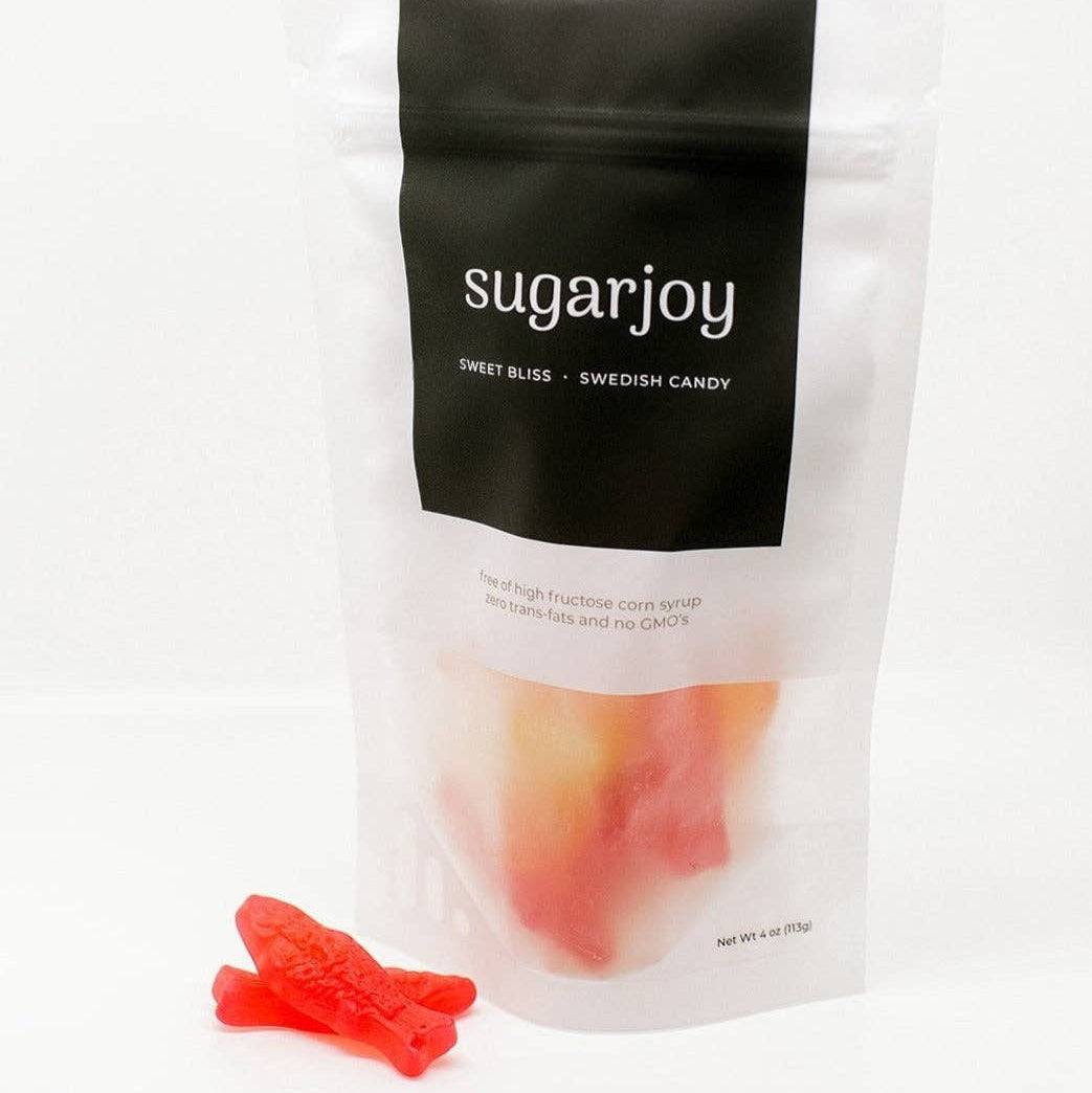 sugarjoy packaging with gummy candies on a white background