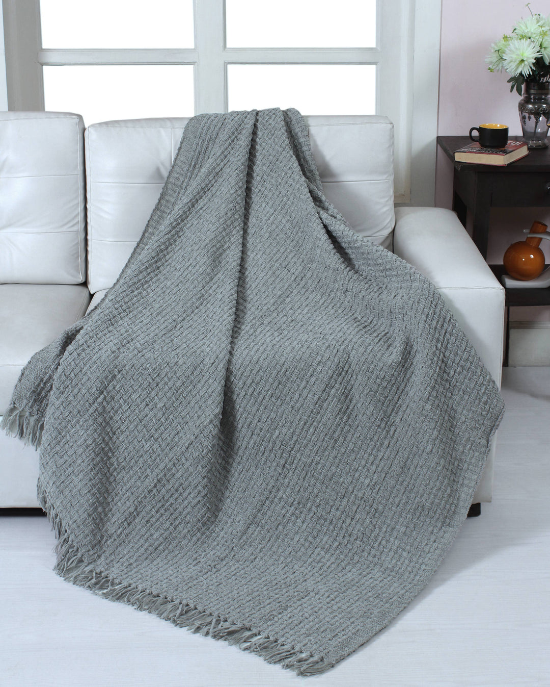 Chenille Basket Weave Throw Blanket, 50x60: Forest Green