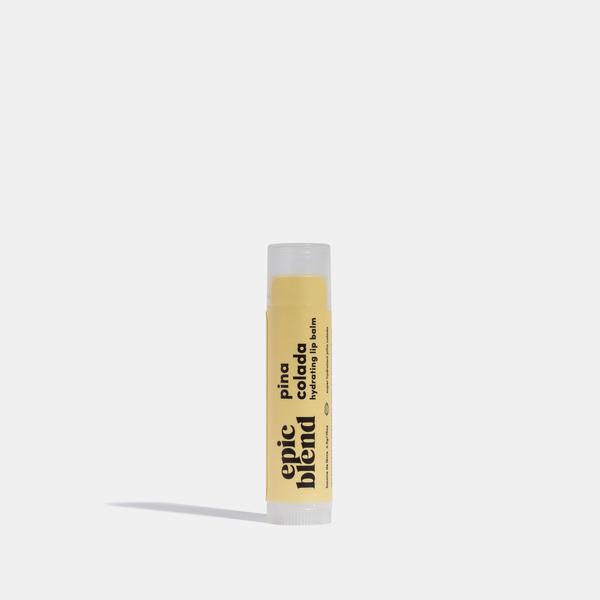 Lip balm with 'epic blend' branding on a white background