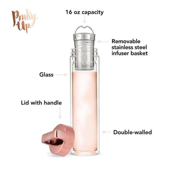 Dylan™ Insulated Glass Travel Mug w/ Infuser & Rose Gold Lid