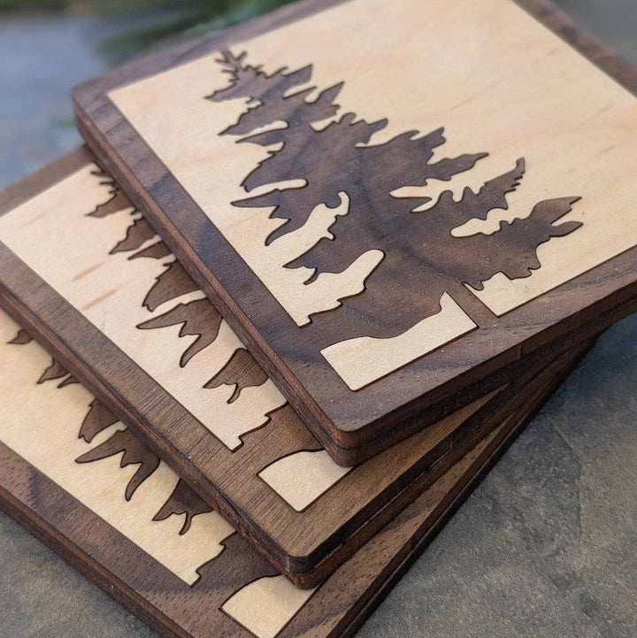 Pine Tree Inlay Wood Coaster - Made in Canada Souvenir - Gift Smack Gift Company