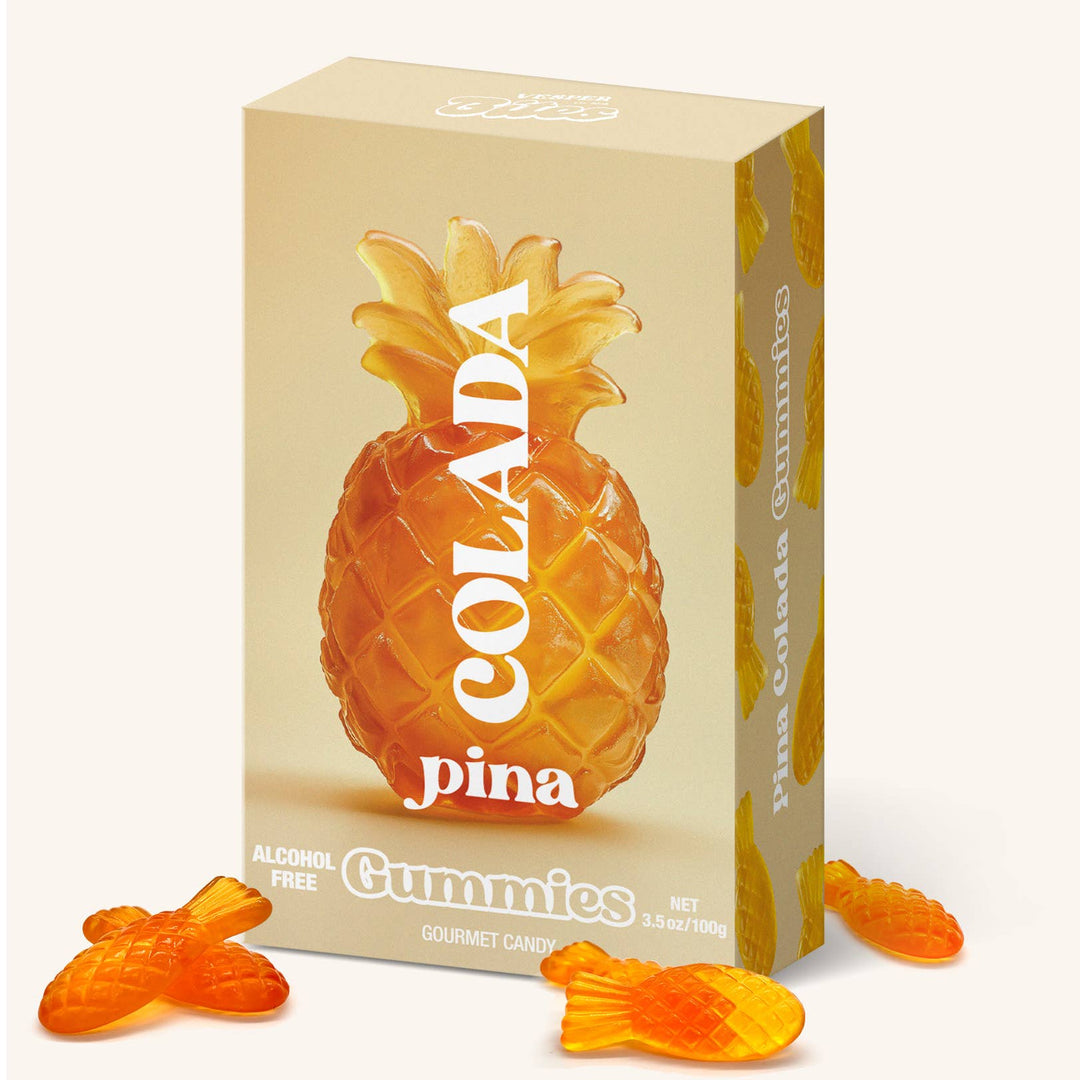 Box of Colada Pina gummies with pineapple design on a white background