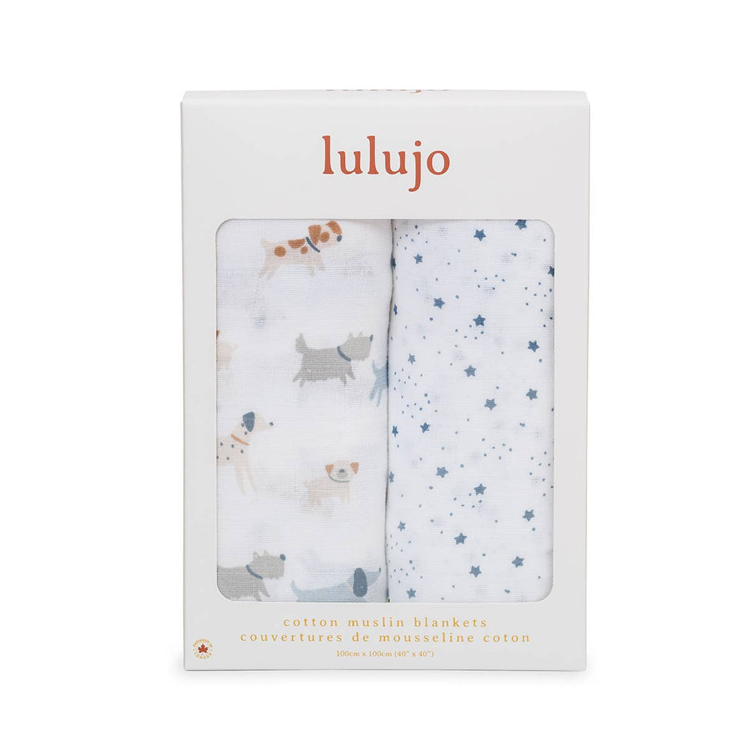 2-Pack Cotton Swaddle Blankets – Puppy Dog &amp; Stars - Gift Smack Gift Company