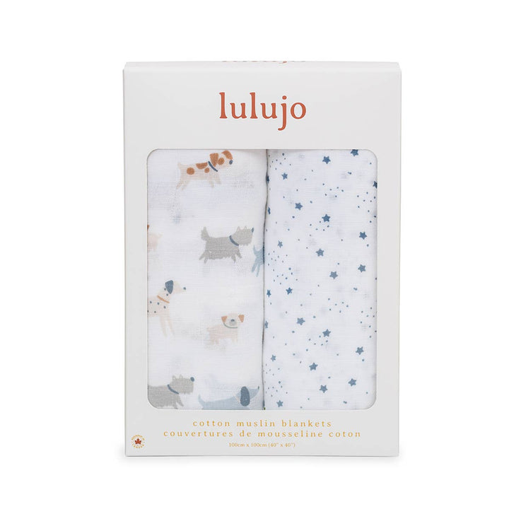 2-Pack Cotton Swaddle Blankets – Puppy Dog &amp; Stars - Gift Smack Gift Company