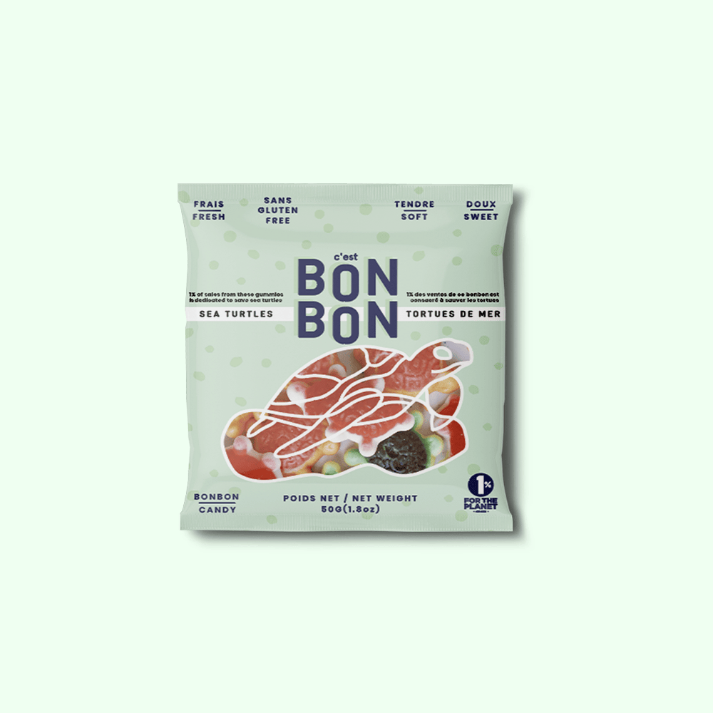 Colorful sea turtle-shaped gummy candies from La boîte à bonbons, showcasing vibrant, edible gummy sea turtle treats.