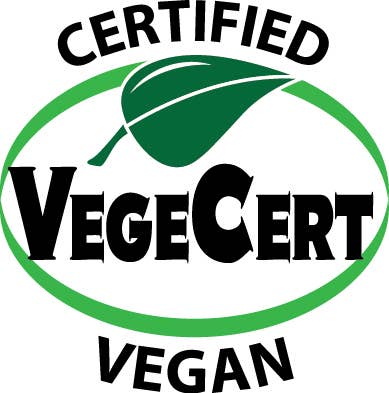 VegeCert Certified Vegan logo with a green leaf inside a green oval on a white background.