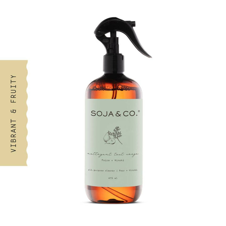 All purpose cleaner with pear and hinoki scent from SOJA&amp;CO® in a 475ml bottle, featuring a clear liquid with a minimalist label.