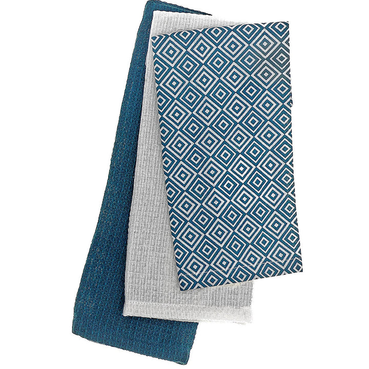 Dish Cloth Set Of 3 Pcs Geometric: Blue