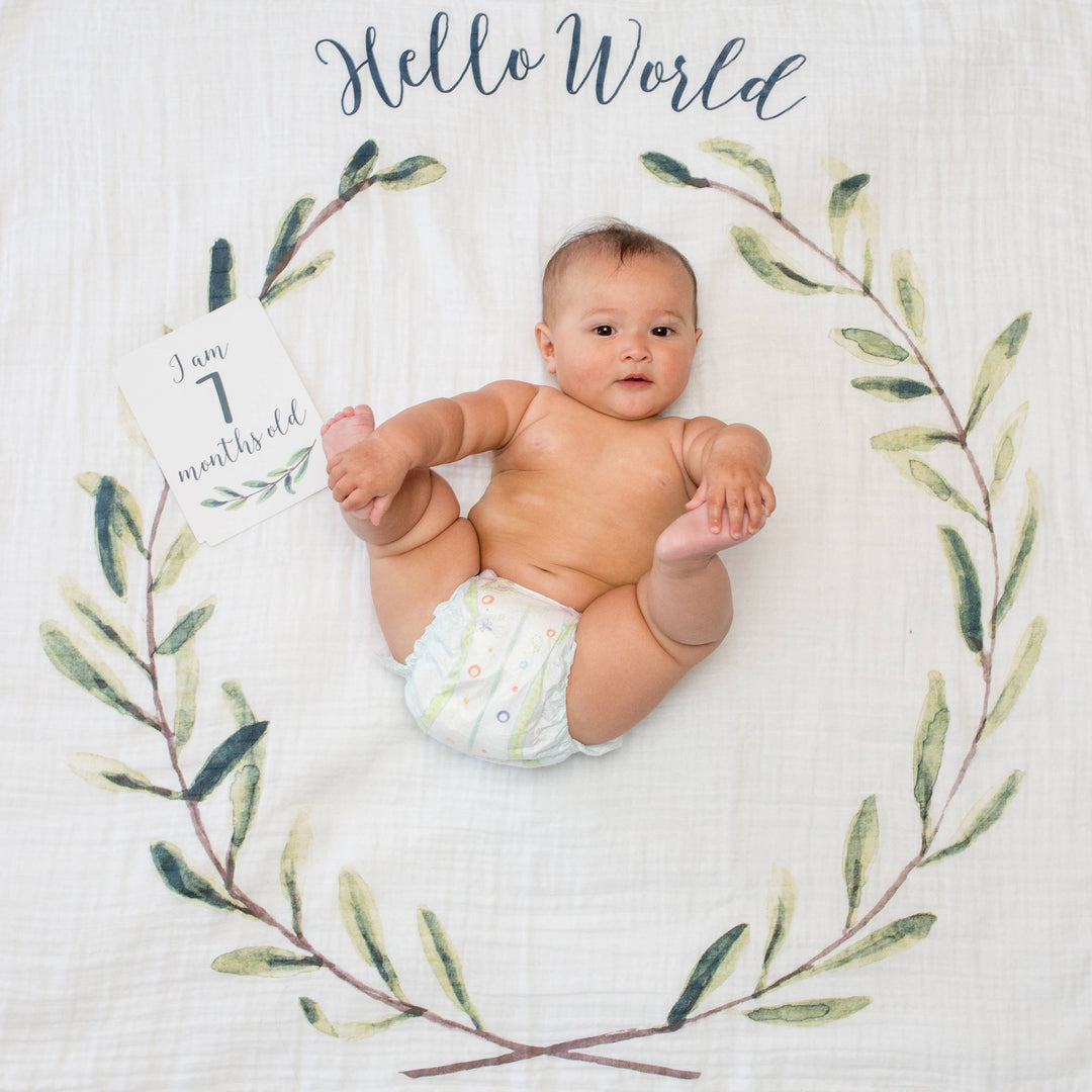 Baby's 1st Year Swaddle & Milestone Cards - Hello World