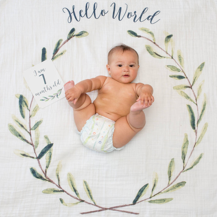 Baby's 1st Year Swaddle & Milestone Cards - Hello World