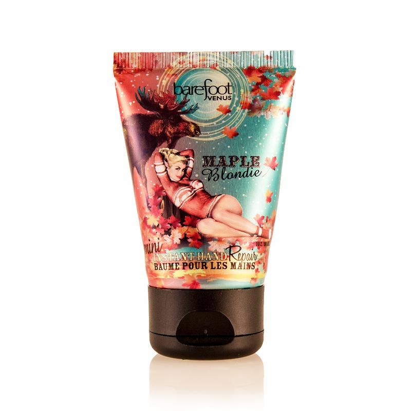 Hand cream tube with colorful design and 'Barefoot Venus' branding on a white background