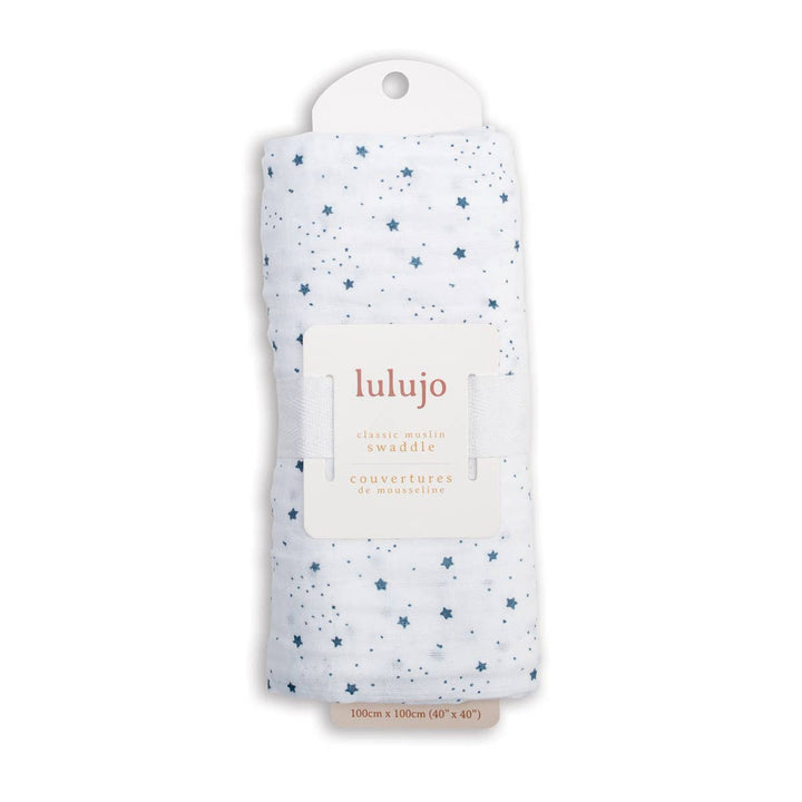 Lulujo baby swaddle with star pattern on a white background