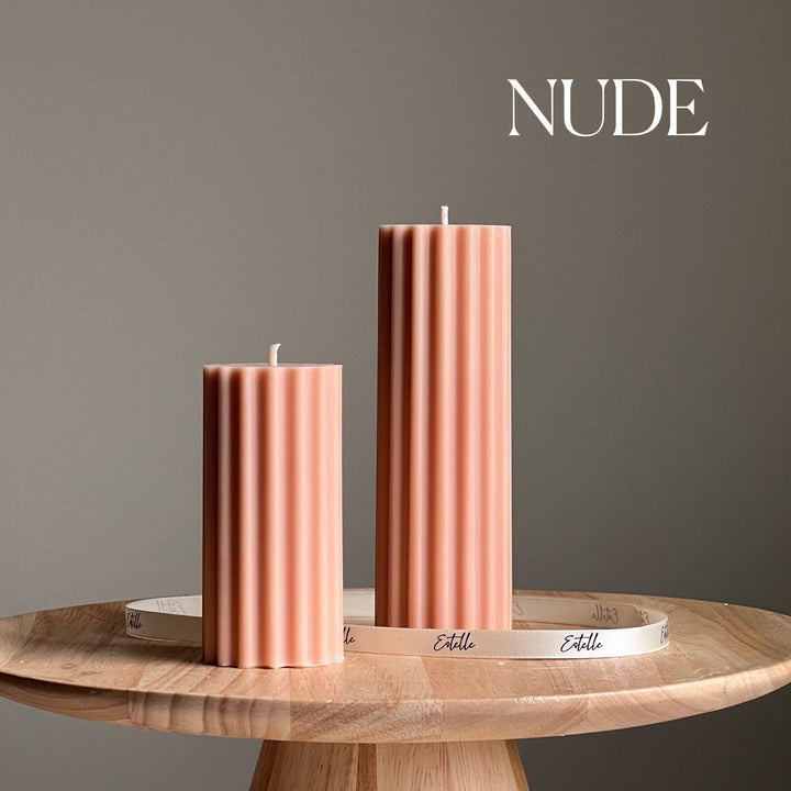Ribbed Pillar Candles: Nude / Set of 2
