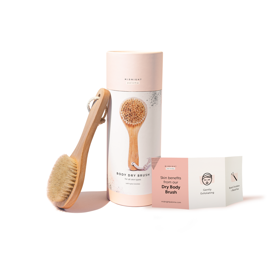 Body dry brush with packaging on a white background