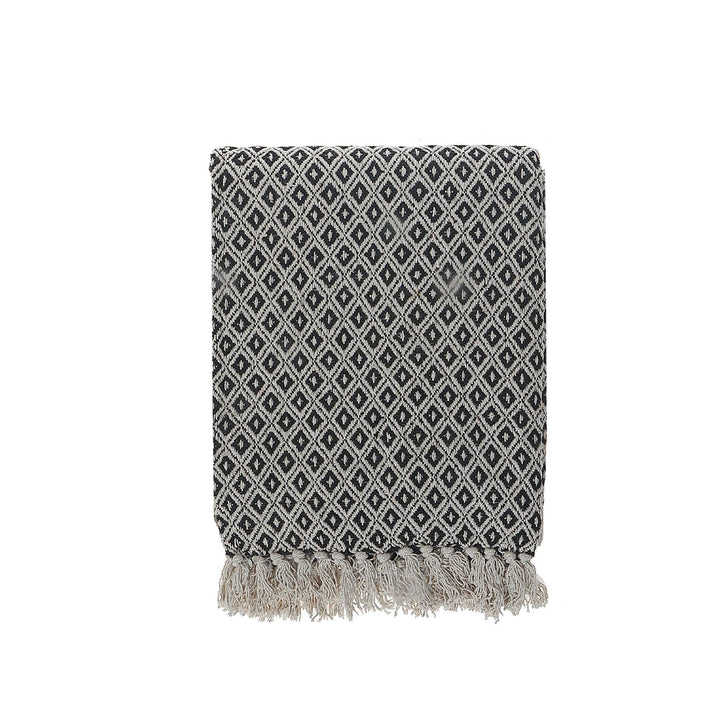 Diamond Geometric Cotton Throw With Fringe Blanket