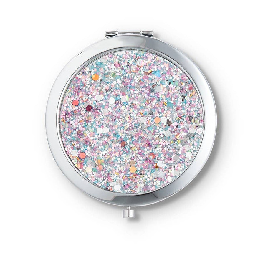 Silver Rainbow Glitter Compact Mirror