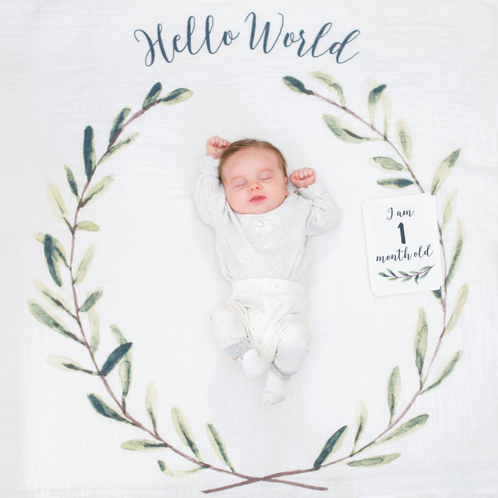 Baby's 1st Year Swaddle & Milestone Cards - Hello World