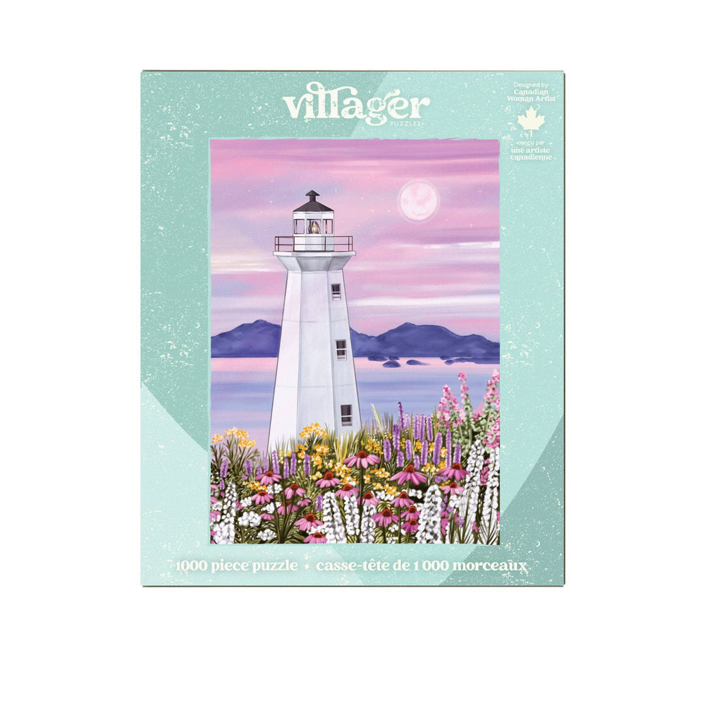 Villager Puzzles Harbour Lighthouse 1000-piece puzzle featuring a scenic lighthouse scene designed in Canada.