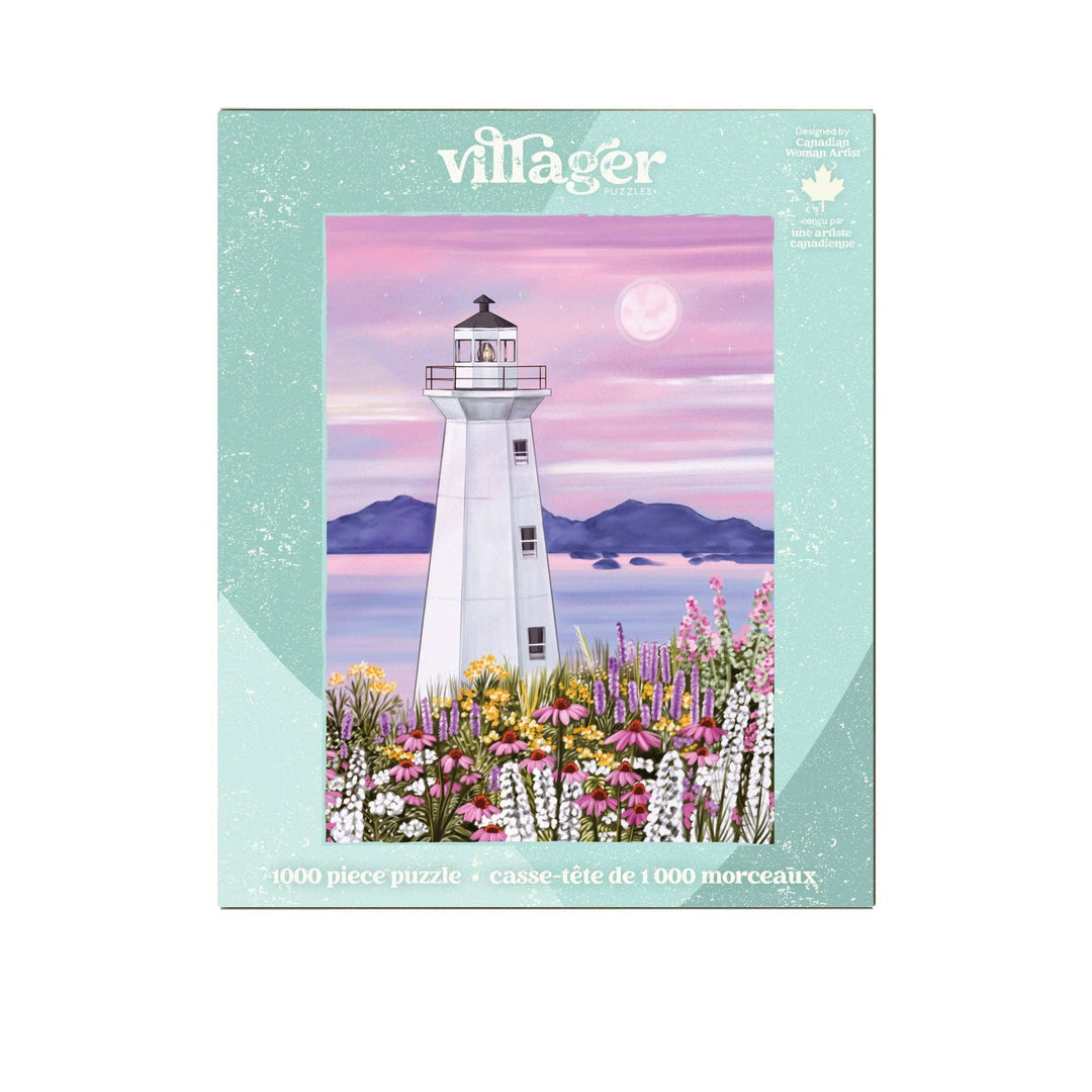 Villager Puzzles Harbour Lighthouse 1000-piece puzzle featuring a scenic lighthouse scene designed in Canada.
