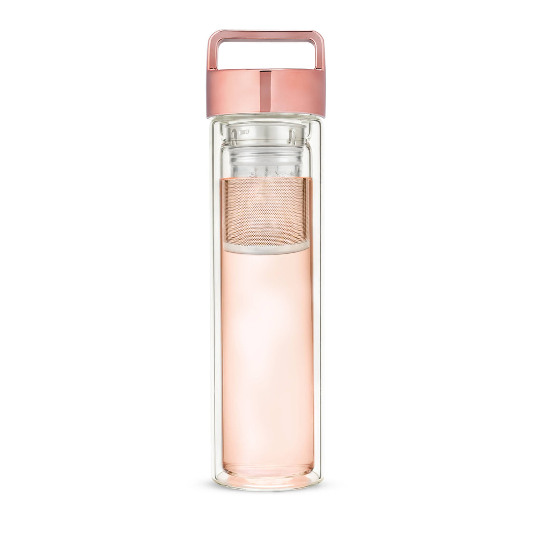 Dylan™ Insulated Glass Travel Mug w/ Infuser & Rose Gold Lid