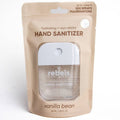 Hand sanitizer packaging with 'rebel's' branding on a beige background