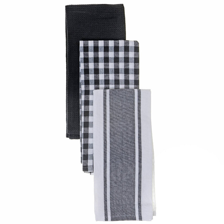 3 Pack Kitchen Towel Set Grey Plaid: Gray