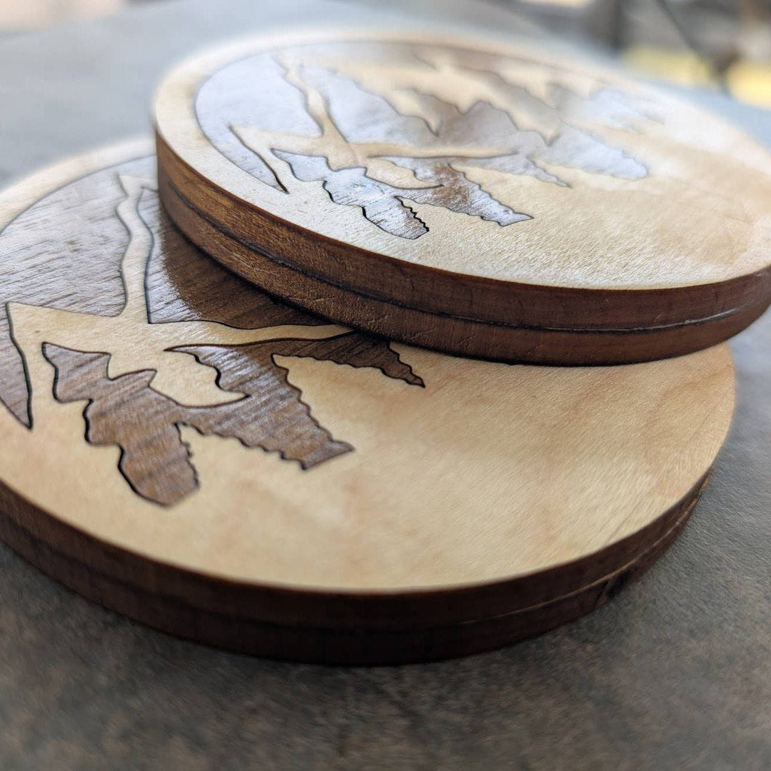 Mountain Inlay Wood Coasters  Maple - Gift Smack Gift Company