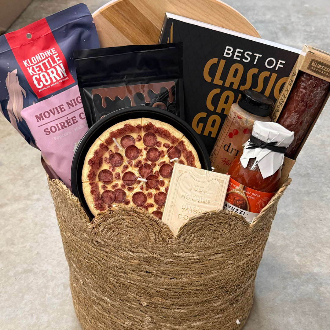 Gift Smack Gift Company Friday Night Gift Basket box builder with assorted snacks and treats for a cozy night in.