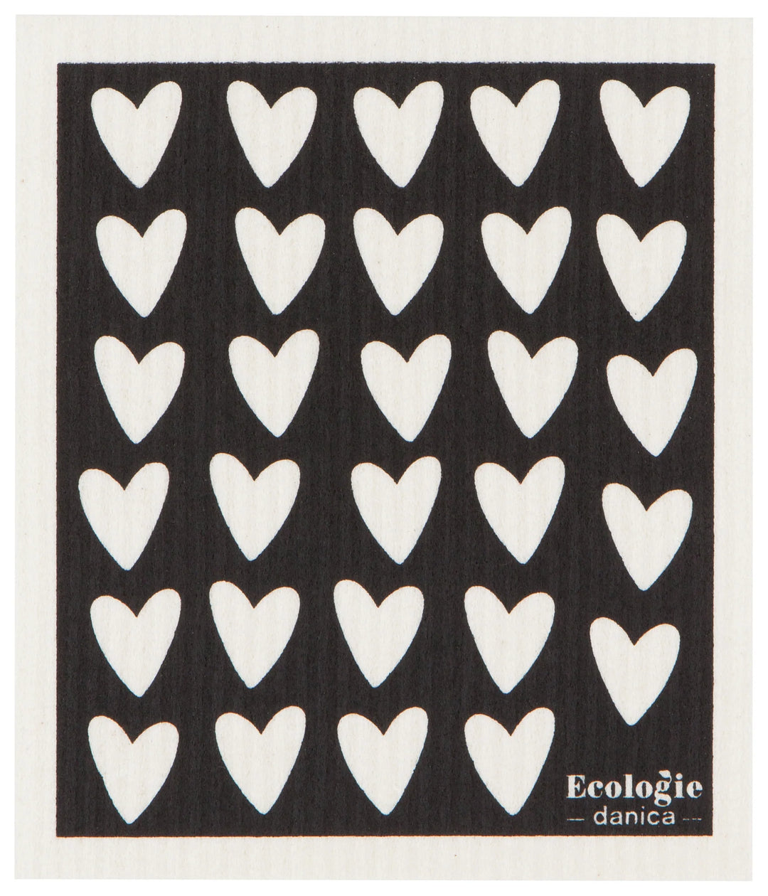 Swedish Sponge Cloth - black & white hearts
