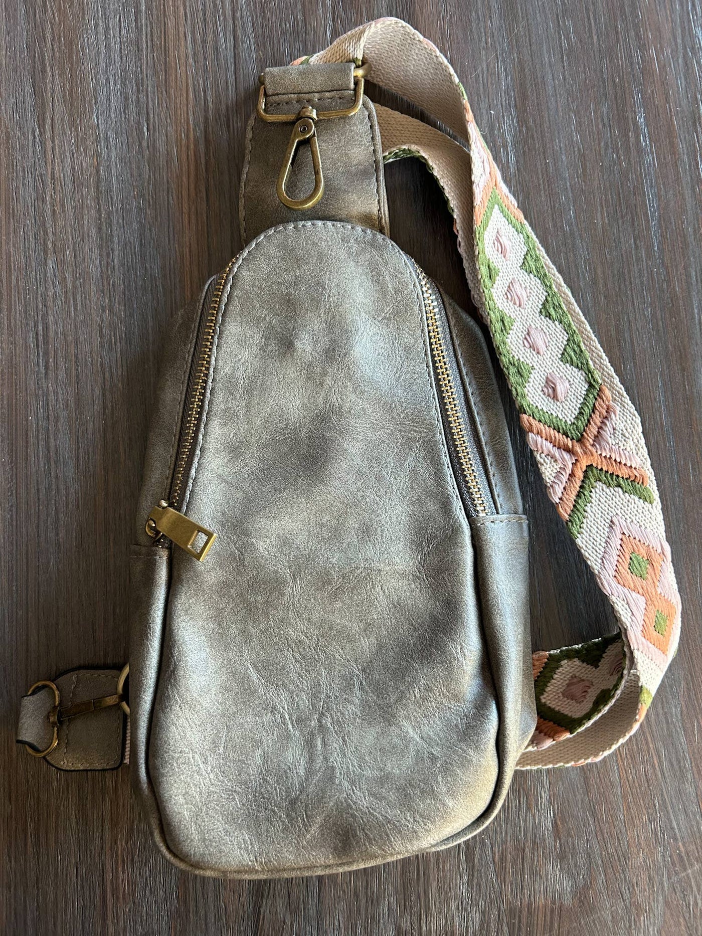 Soft Vegan Leather Crossbody Bag - stone grey