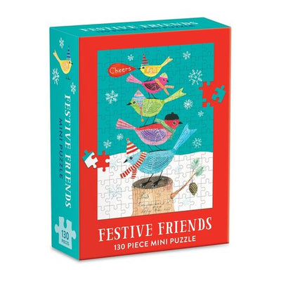 The Festive Friends Mini Puzzle from Galison is the perfect stocking stuffer or little gift. Image by Gennine Zlatkis a best selling puzzle artist in the Galison line. 130 Pieces. Box Measures: 4.5" x 3.25" x 1.25", Puzzle Measures: 6" x 8.25"