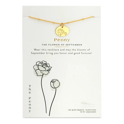 Personalized Birth Month Flower Necklaces! Floral engraved discs with the flower you were born with on a beaded chain. If you like our Botanical Collection, you'll love these!     MORE ABOUT THE COLLECTION  Discs are oval-shaped and engraved with the corresponding flower for your birth month. Chain is adjustable 16-18". Necklace is 14k gold-dipped and nickel-free. Fitted on a personalized card with a message about each flower, these necklaces are great for gifting! 