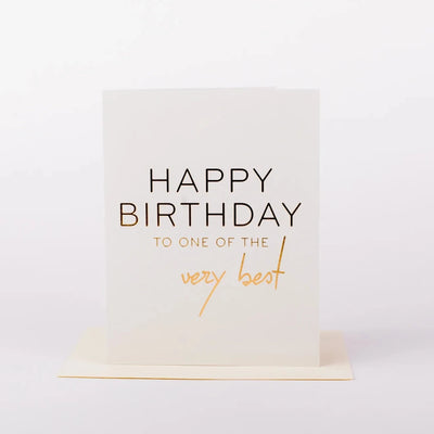 'Birthday Best' for your bests is the best new birthday card with Champagne Gold Foil, a great card for the favorite people in your life. Blank inside to add your own personal message. 4.25" W x 5.5" L Antique Gray Cover Paper Foil Embossed Gold Foil Natural Euro Flap Envelope Blank Interior
