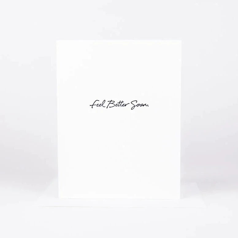 Simple wishes to say "Get Well". Blank inside to add your own personal message. Details 4.25" W x 5.5" L 110lb Tree Free Cotton Paper Letterpress Printed Black Ink White Euro Flap Envelope Blank Interior
