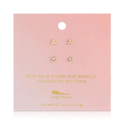 Two sets of 14k gold dipped and nickel-free stud earrings with post backing. Perfect for styling with our hoops for a dreamy earscape!