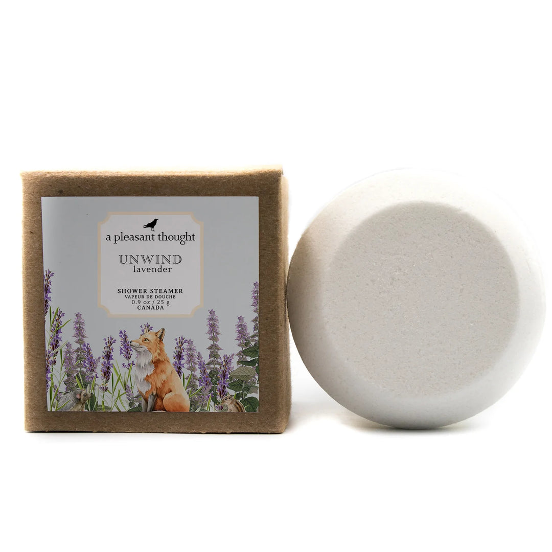 Unwind the relaxing steam of lavender with our lavender-infused shower steamer.   A Pleasant Thoughts shower steamers are handcrafted using 100% natural essential oils and ingredients for clean aromatherapy and a pleasurable showering experience.
