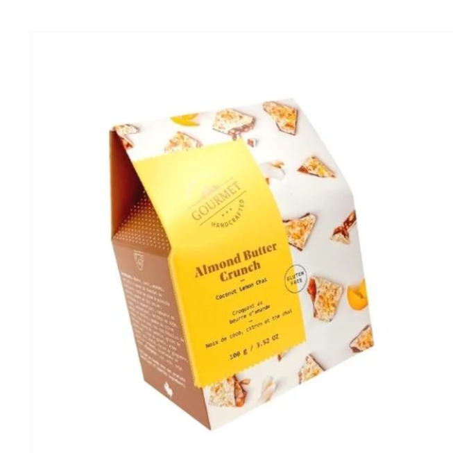 Soft-crunch caramel with perfectly roasted almonds, infused with exotic Chai tea. Topped with rich white chocolate, coconut slivers and lemon, that bursts with fabulous toffee flavour. One bite, and you&