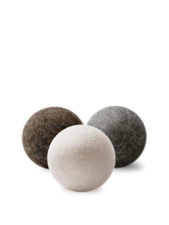 Hand Made in Canada, Moss Creek Wool Works Dryer balls are a nifty invention that save time and money!  By reducing drying time, they save on electricity & preserve the lifespan of your clothing. No chemicals, perfumes or dyes are used to make them. Each ball is hand crafted using only Merino, Polworth or Corriedale wool - depending on the colour. They are tested to last for 1000+ loads. Simply store them in your dryer between loads. Housewarming gift box, real estate gifts, eco-friendly gift box.